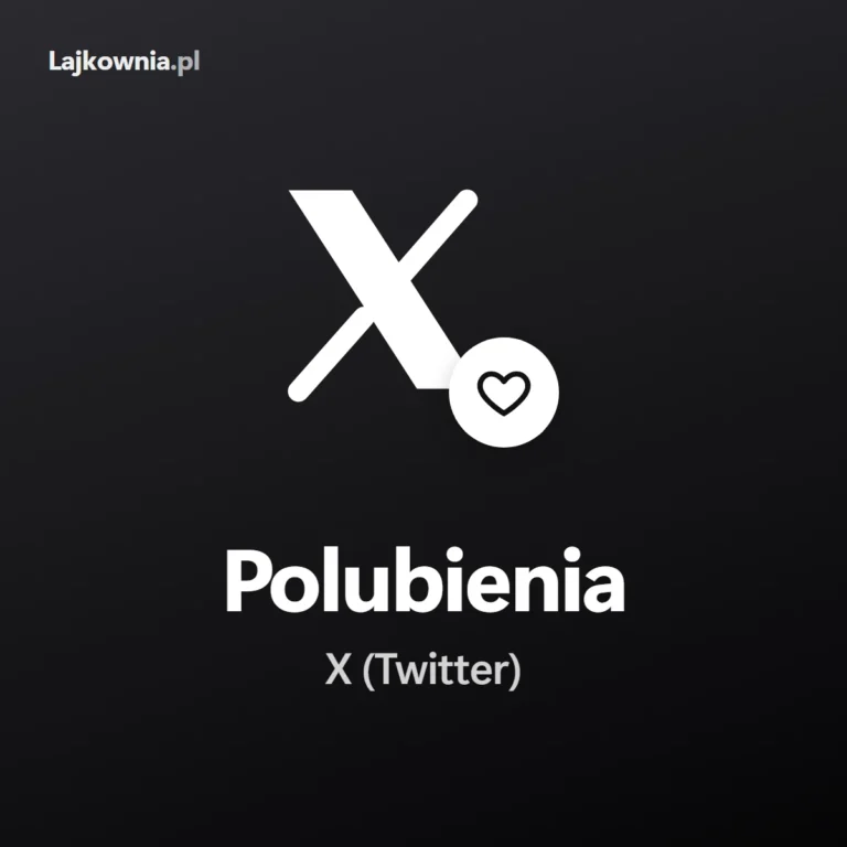 Logo X z sercem i napisem Polubienia X (Twitter), grafika usługi polubienia wpisu na X