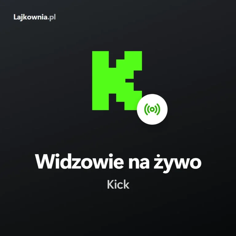 Logo Kick z ikoną nadawania i napisem „Widzowie na żywo Kick” – widzowie na transmisji na Kicku